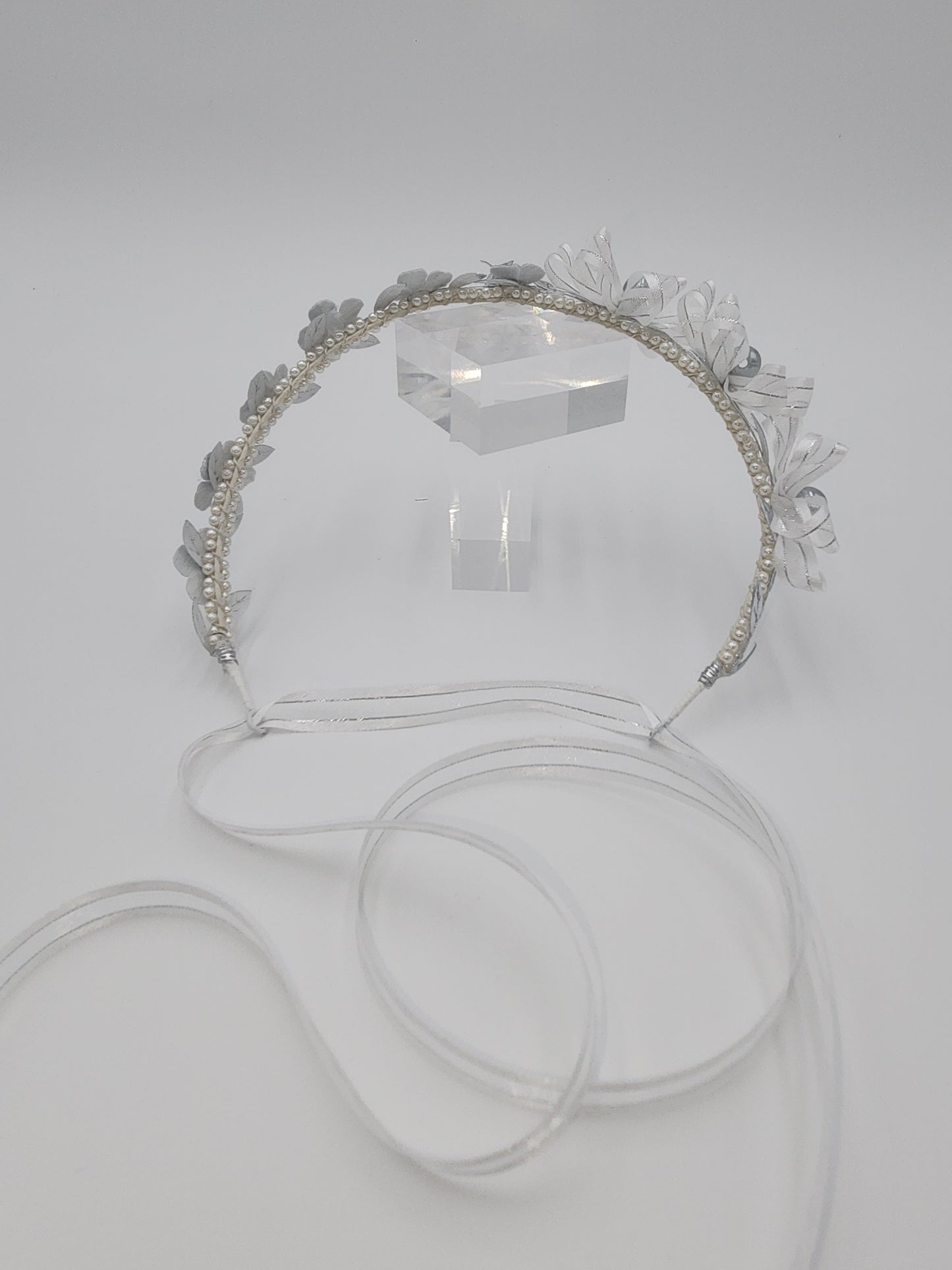 Handmade satin flowers side headpiece