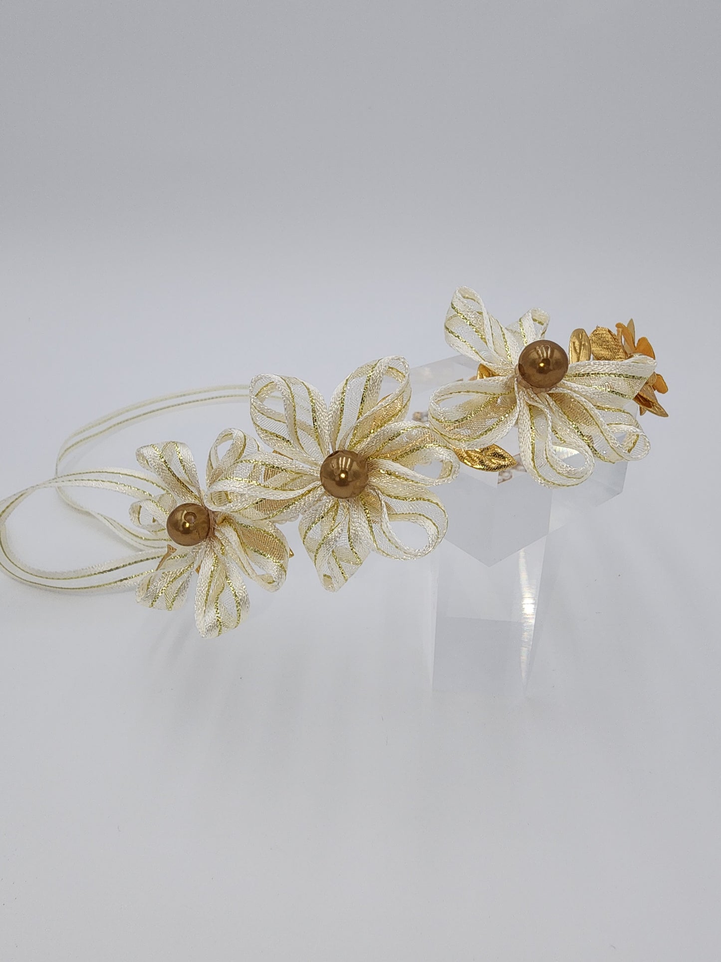 Handmade satin flowers side headpiece