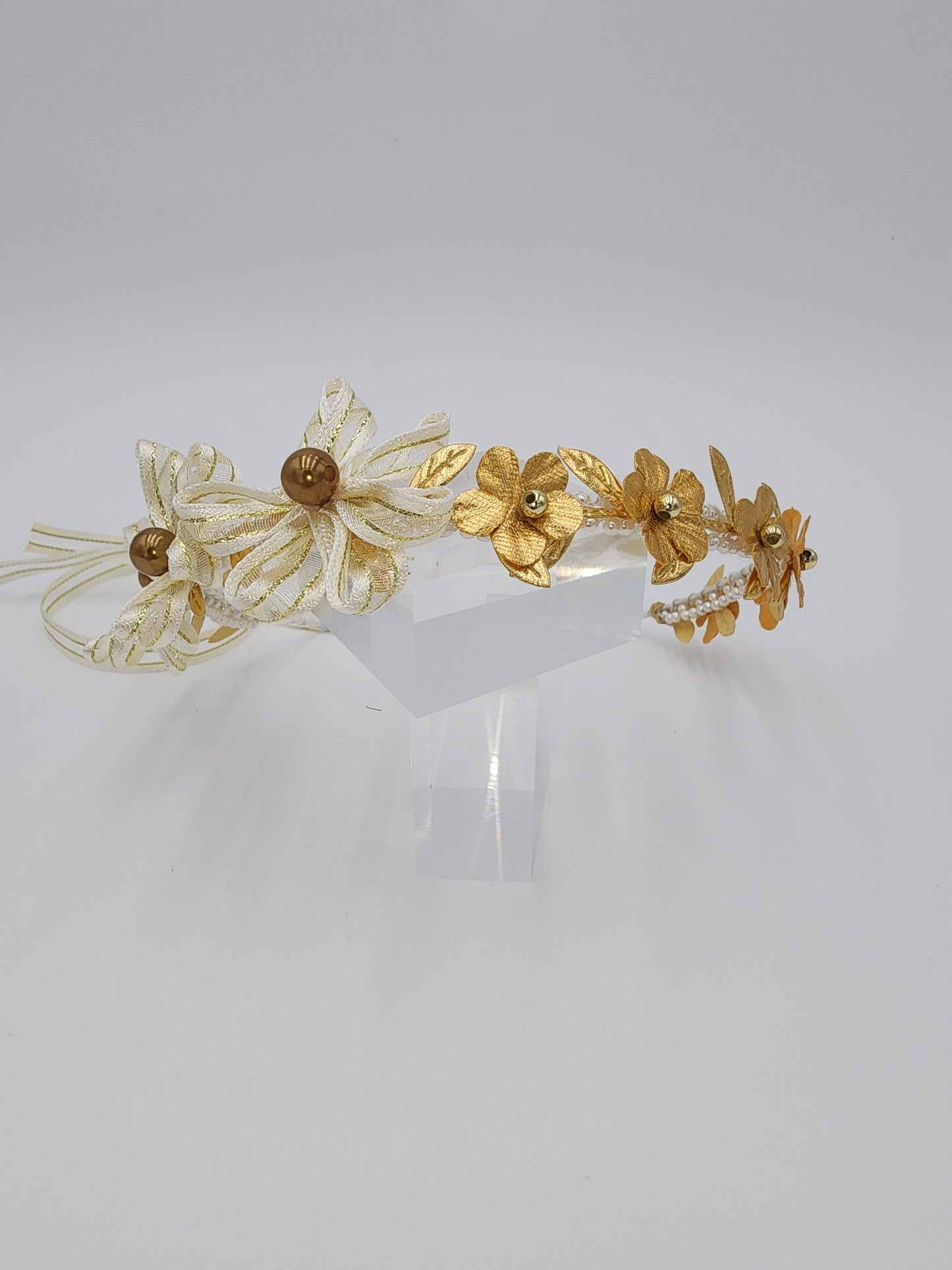 Handmade satin flowers side headpiece