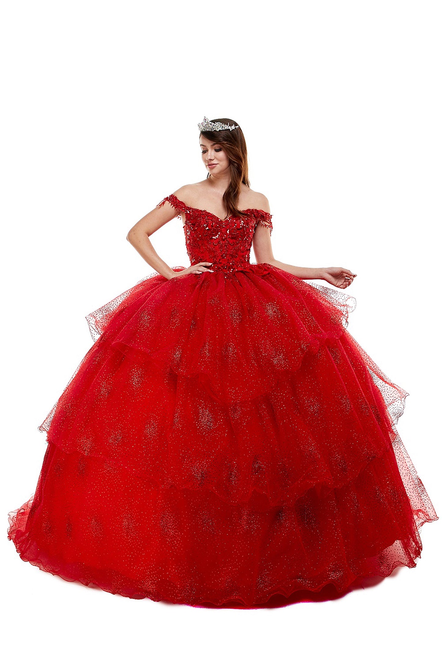 Quinceanera dress with crystal dangles 82505