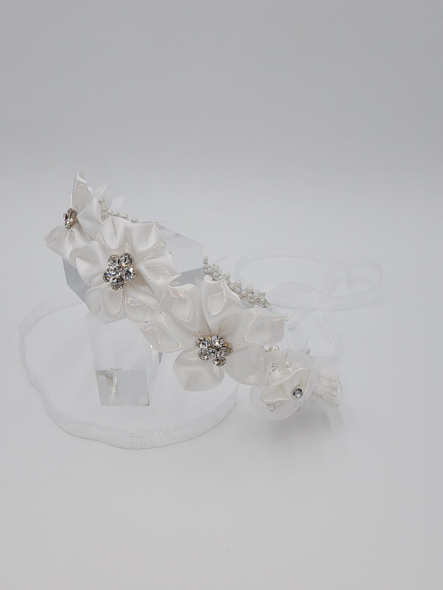 Handmade satin flowers side headpiece