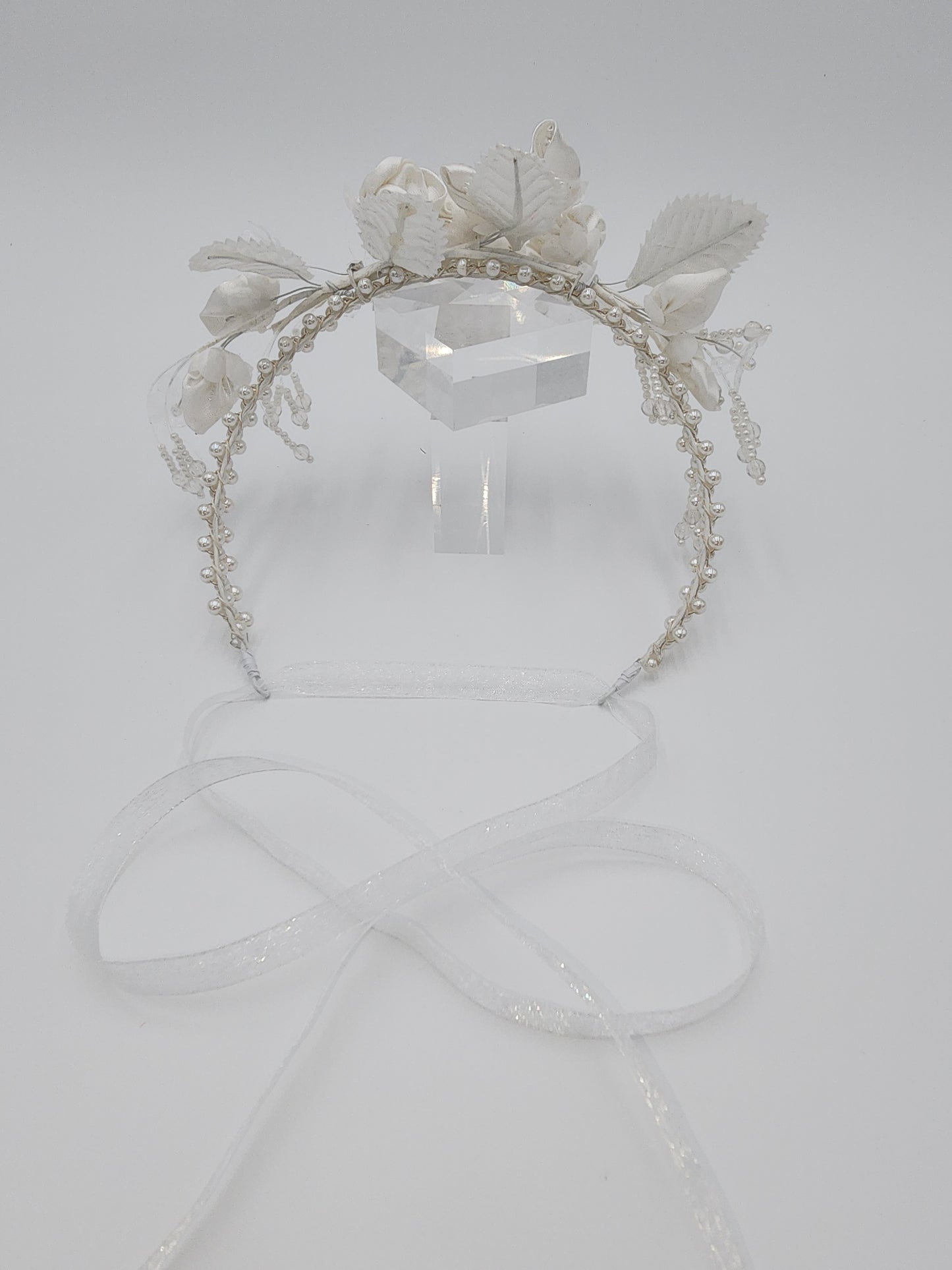 First communion satin flower pearl crown