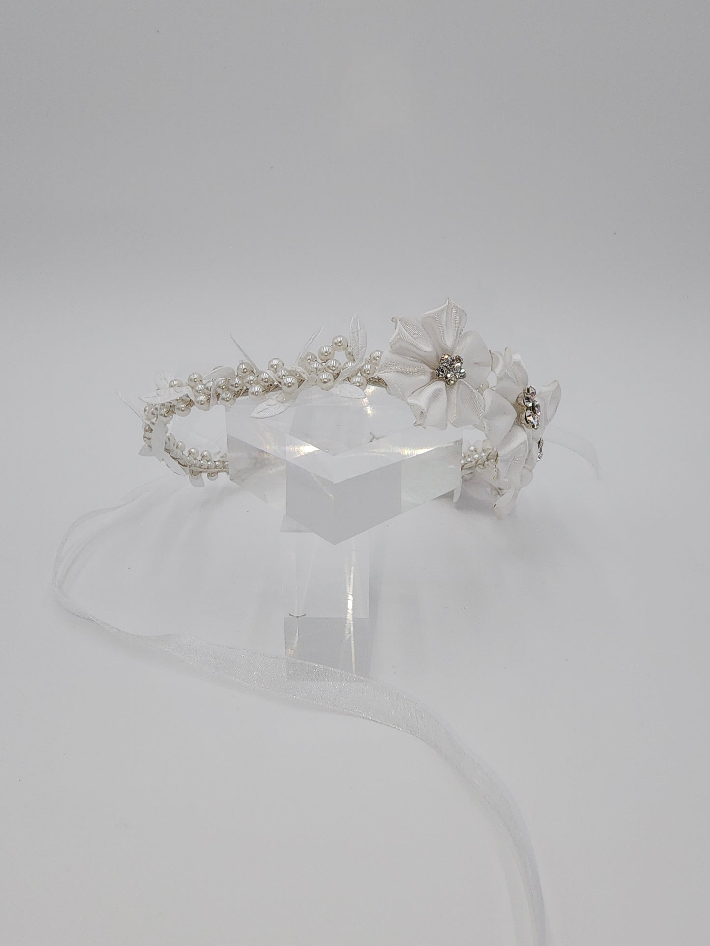 Handmade satin flowers side headpiece