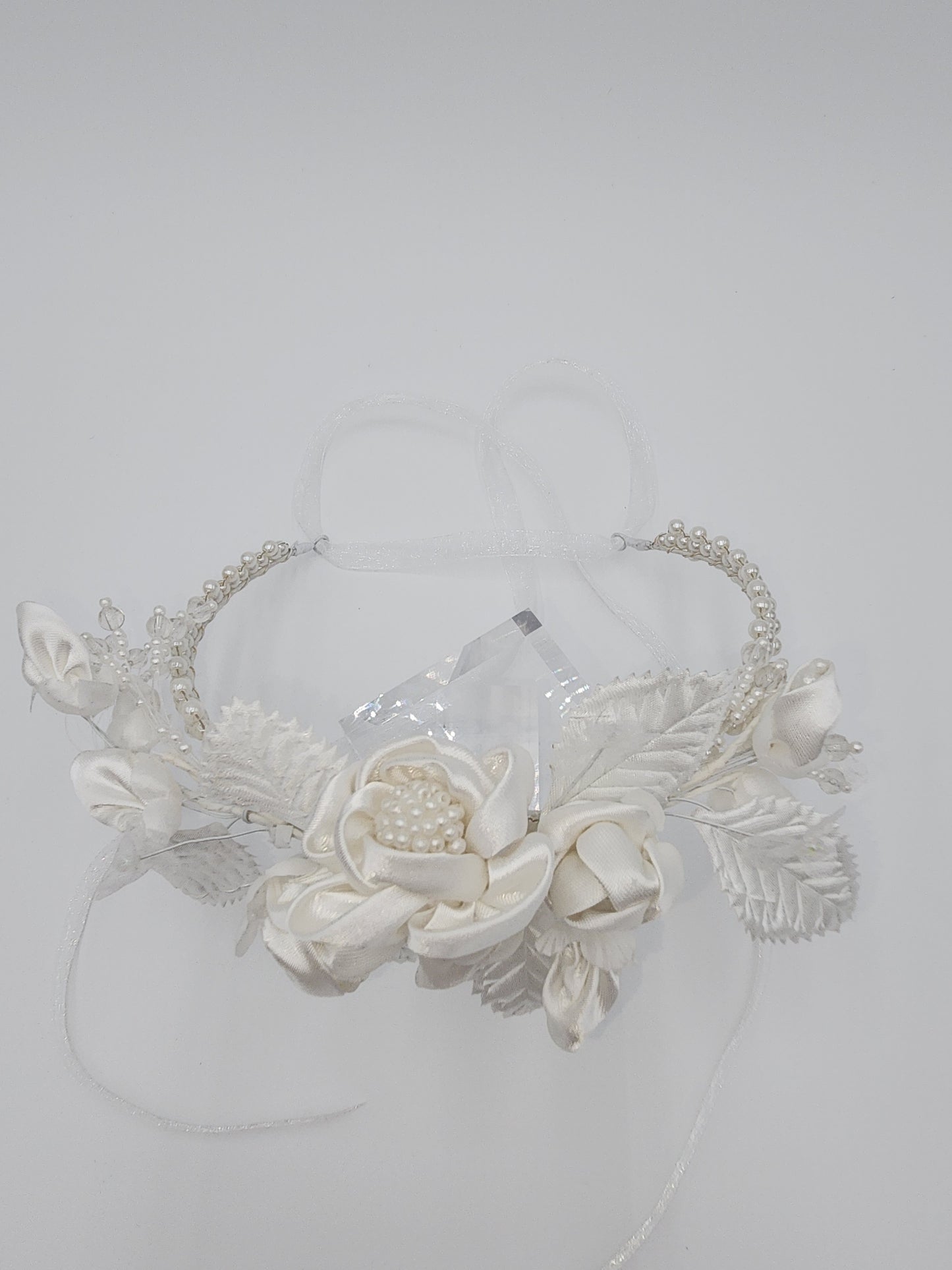 First communion satin flower pearl crown