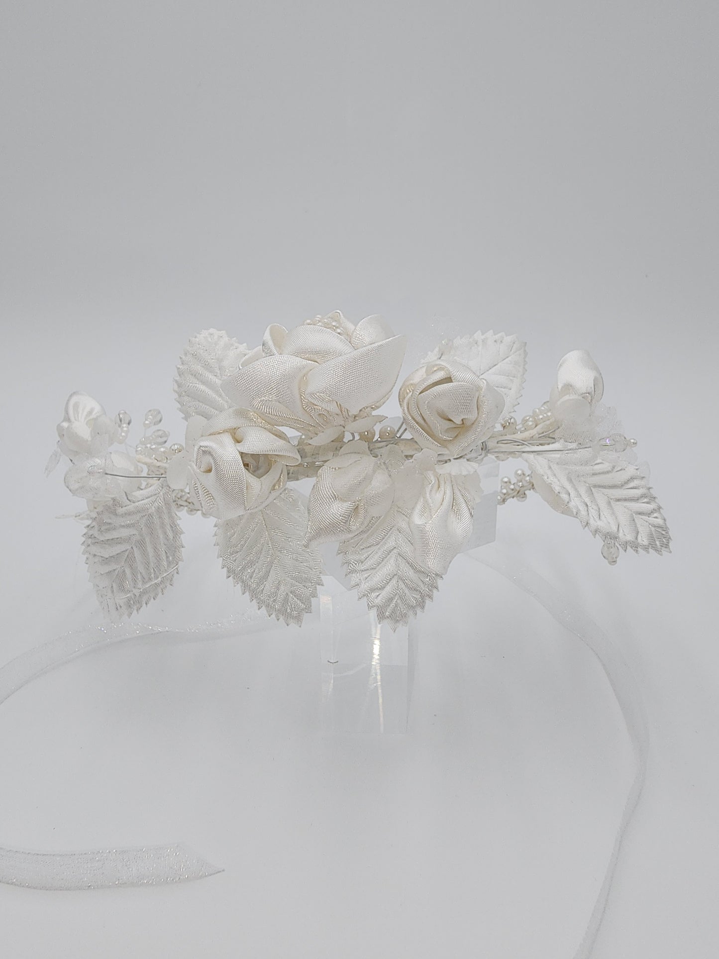 First communion satin flower pearl crown