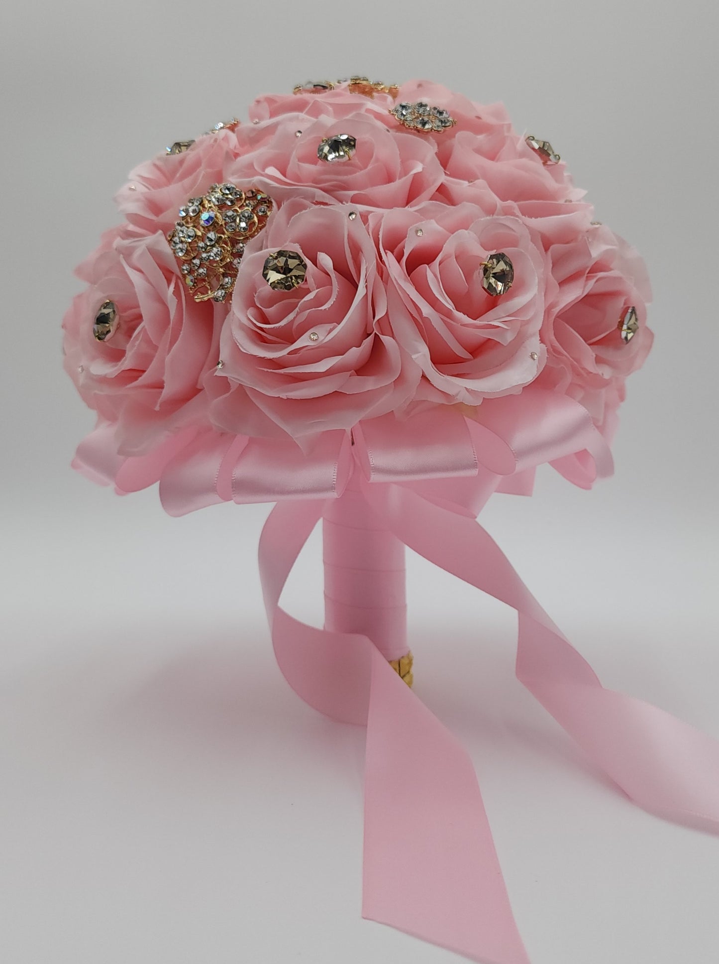 Luxury Pink/Gold Rose Bouquet | Crystal Stones Quinceañer Ramo