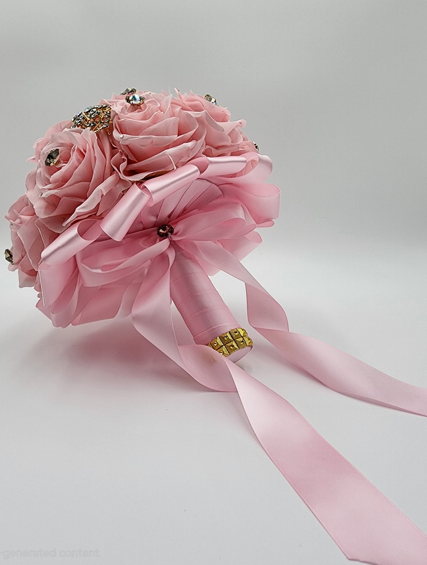 Luxury Pink/Gold Rose Bouquet | Crystal Stones Quinceañer Ramo