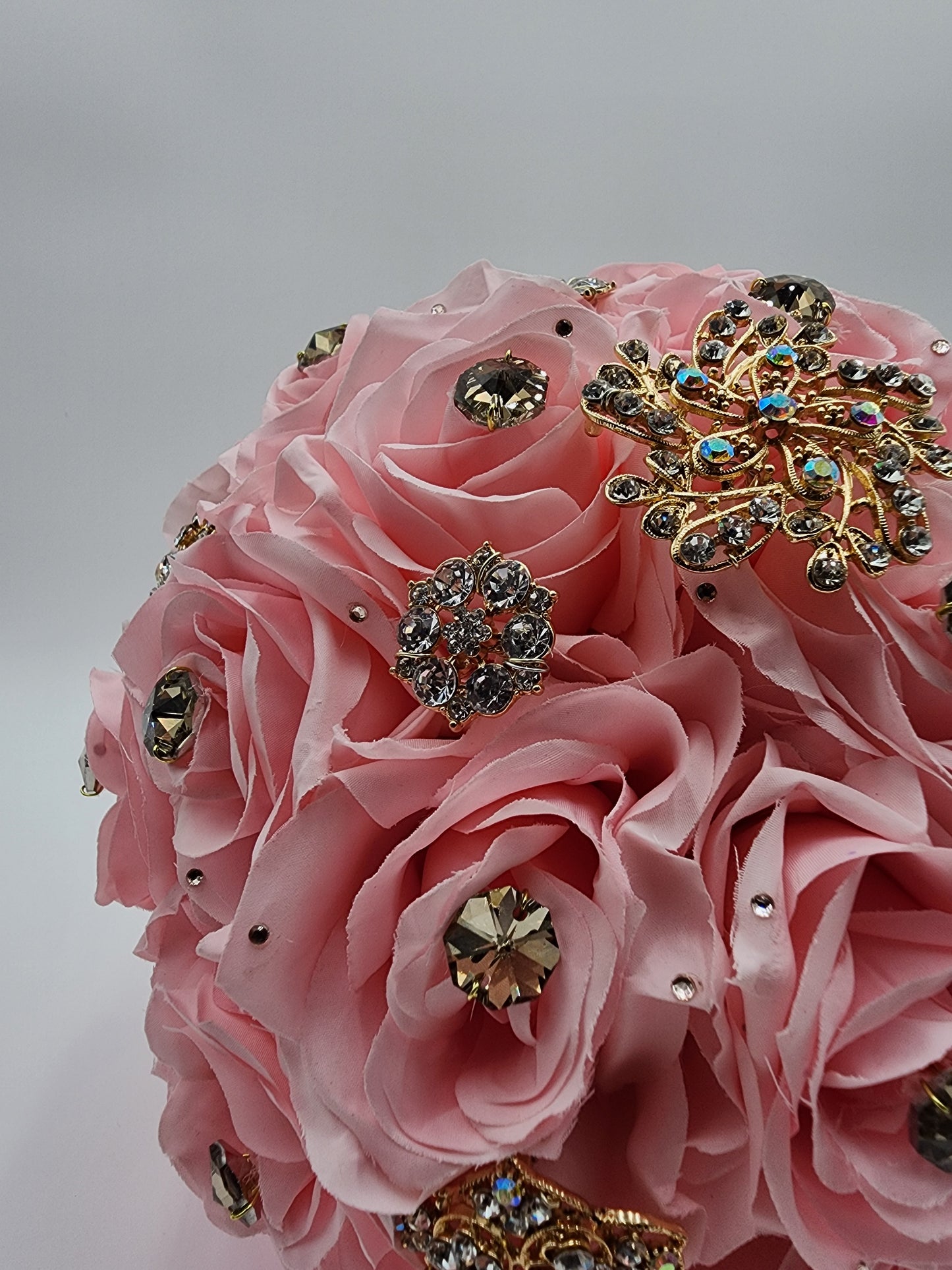 Luxury Blush Pink Rose Bridal Bouquet | Crystal Wedding & Quinceañera Flowers
