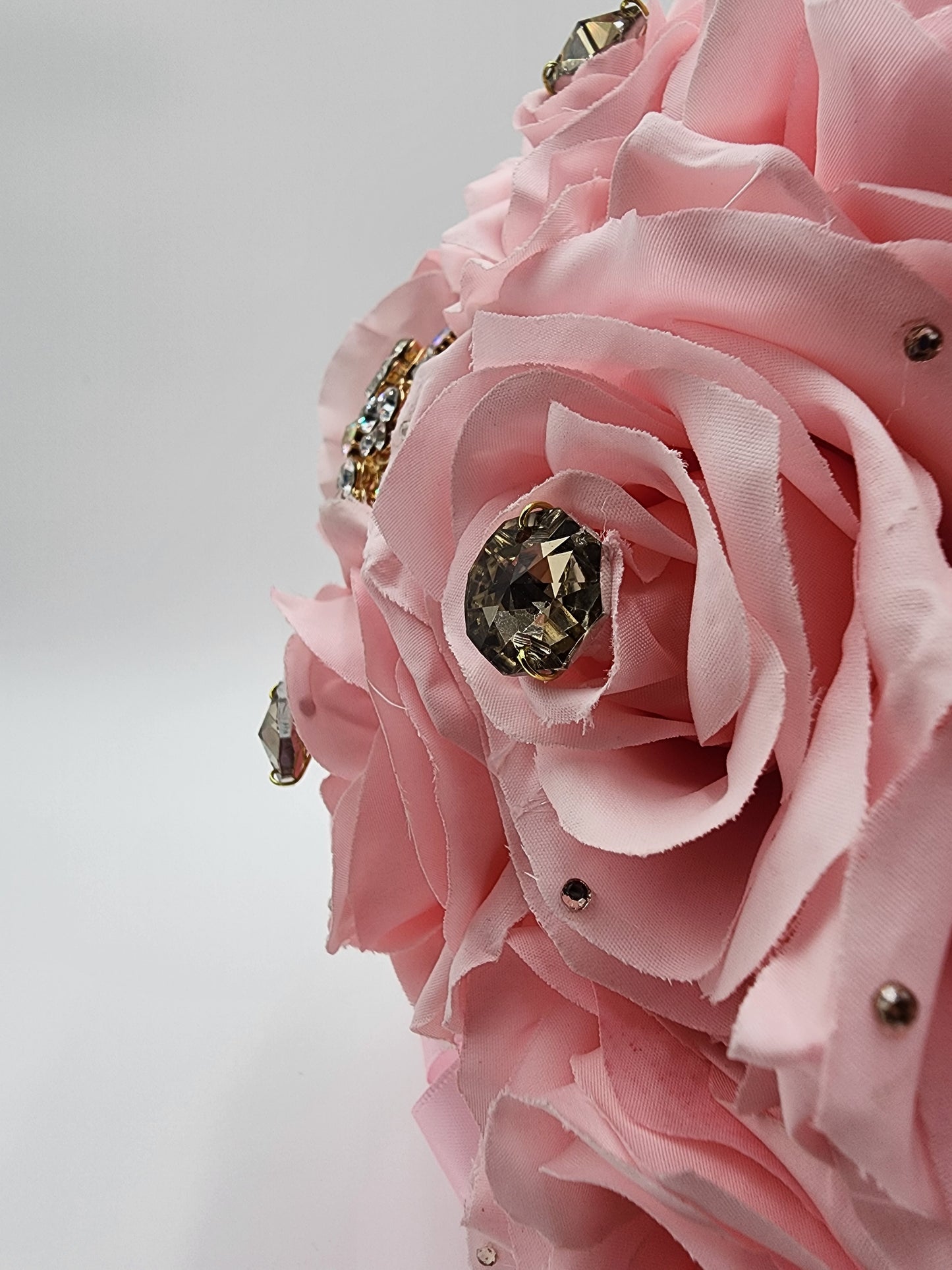 Luxury Blush Pink Rose Bridal Bouquet | Crystal Wedding & Quinceañera Flowers