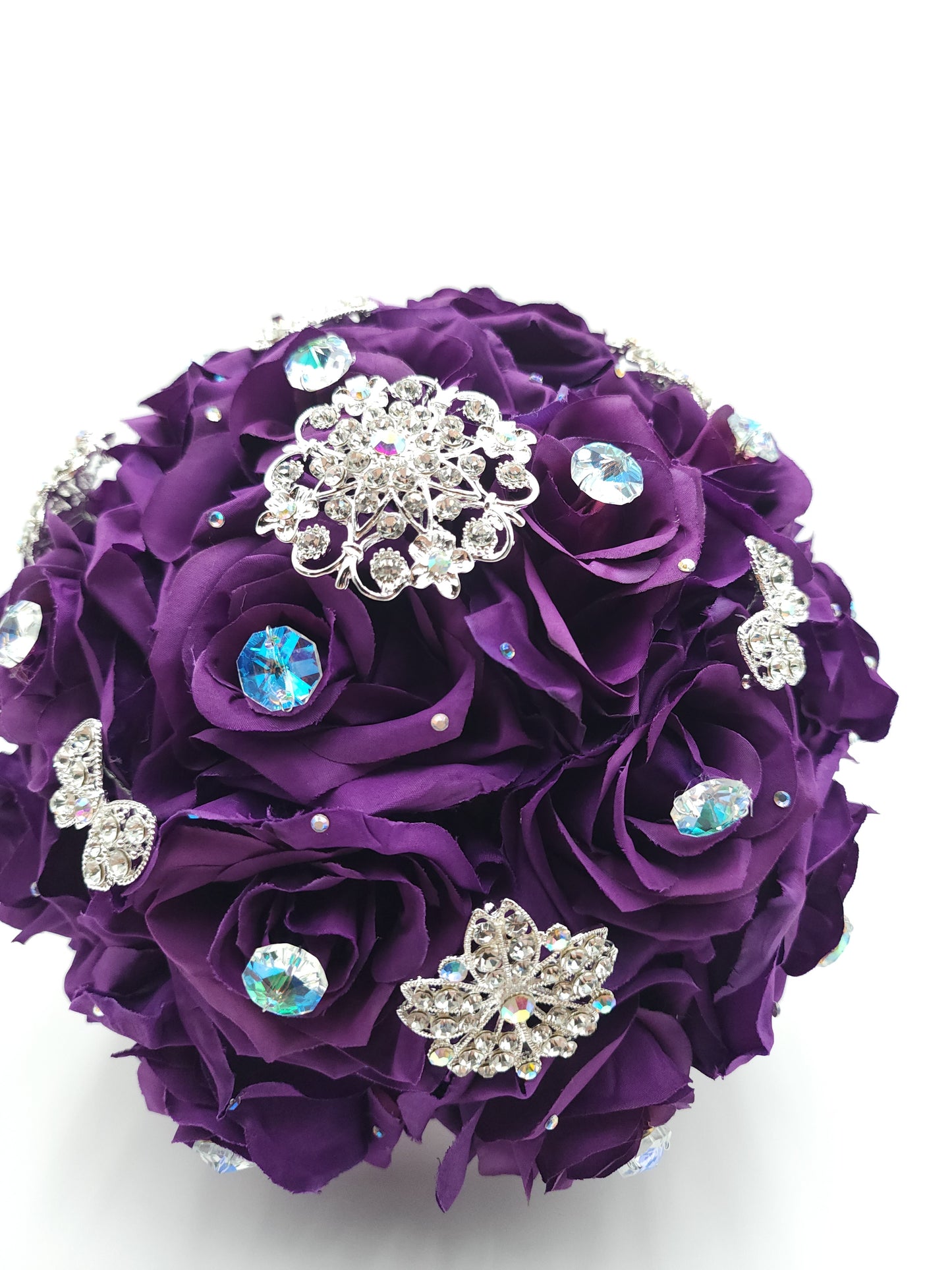 Luxury Purple Rose Bouquet – Crystal Rhinestone Bouquet with Satin Ribbon | Quinceañera, Prom & Elegant Wedding Flowers