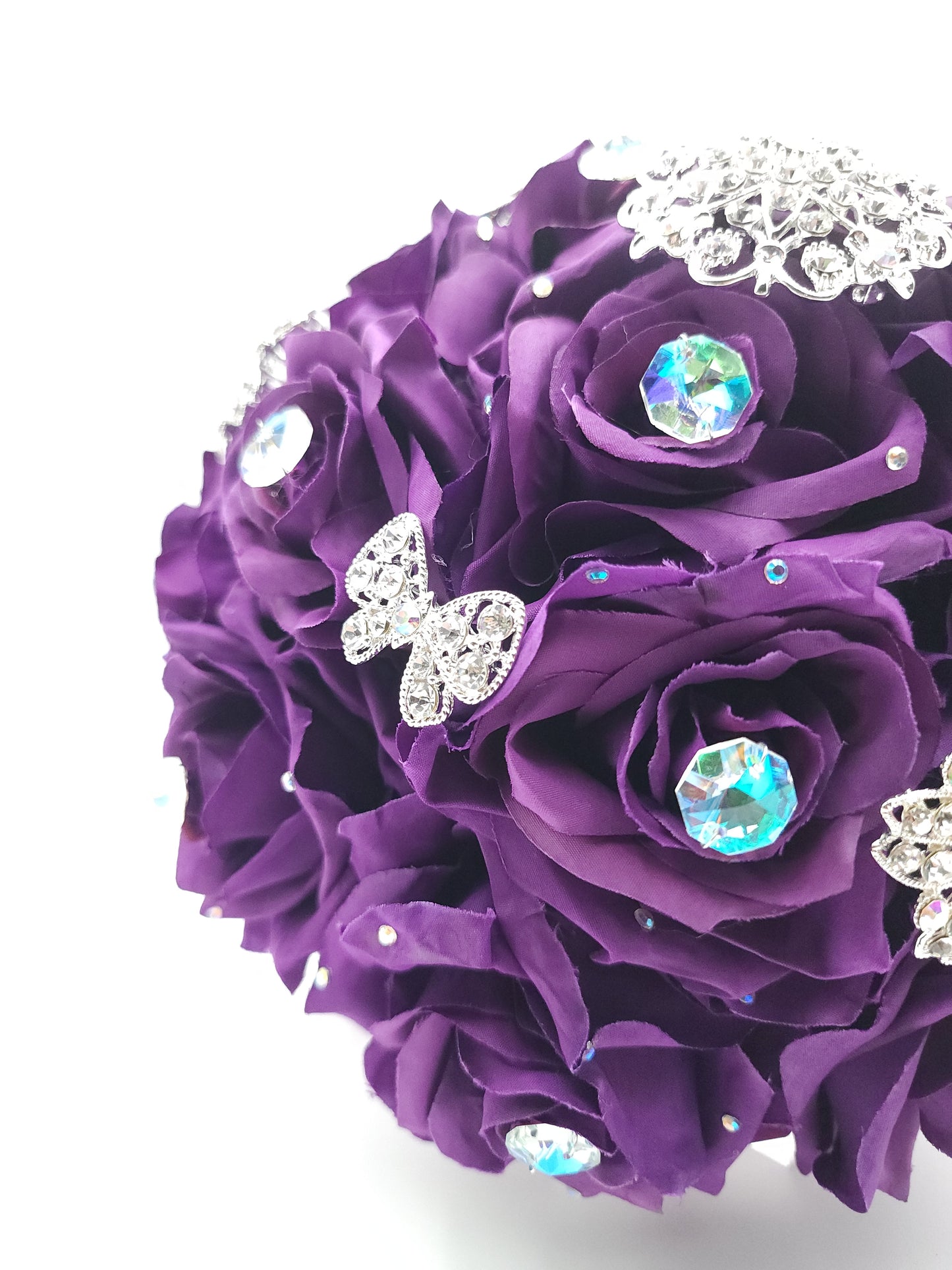Luxury Purple Rose Bouquet – Crystal Rhinestone Bouquet with Satin Ribbon | Quinceañera, Prom & Elegant Wedding Flowers