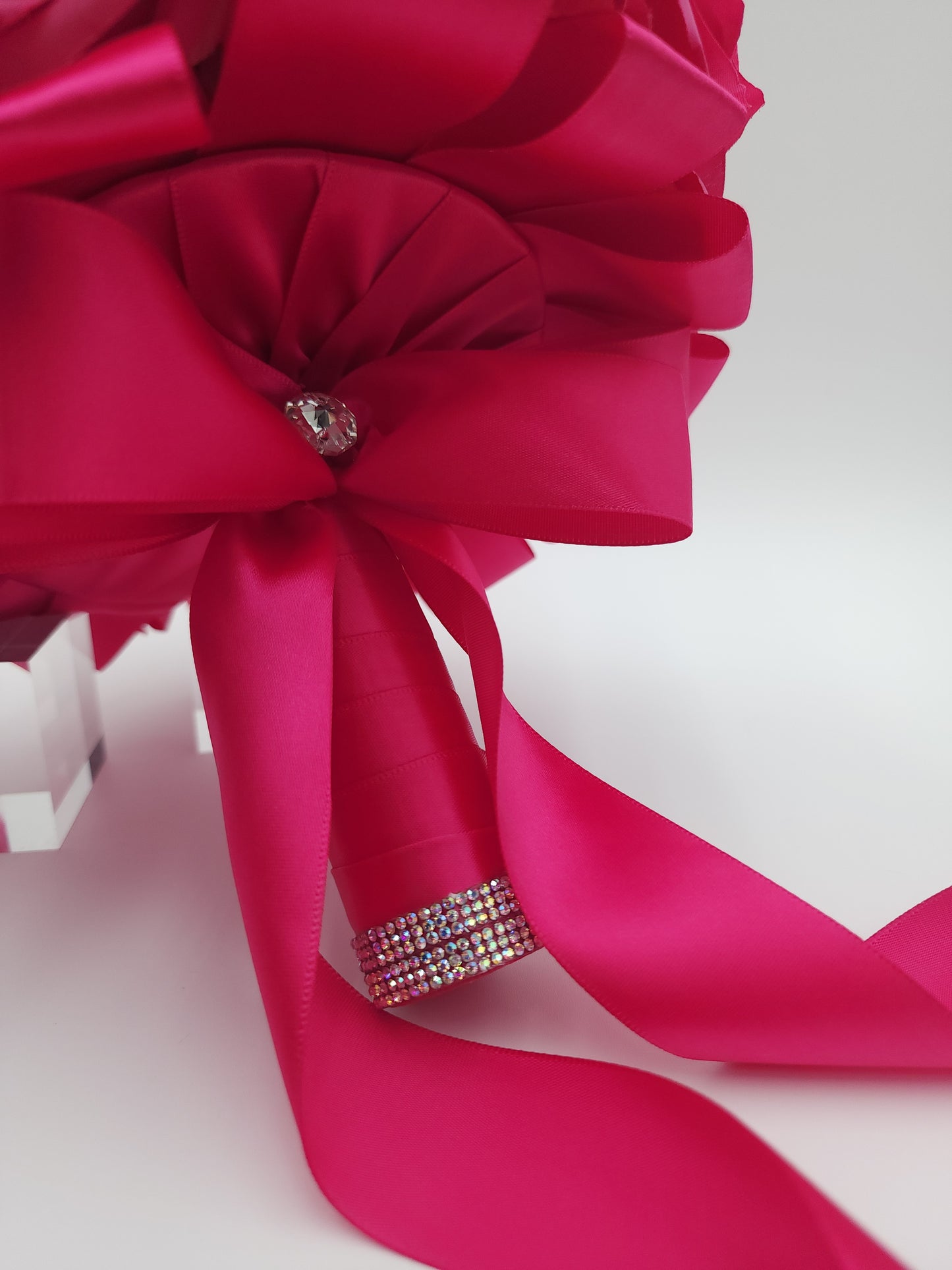Luxury Fushia/Silver Rose Bouquet | Crystal Stone Quinceañera Ramo